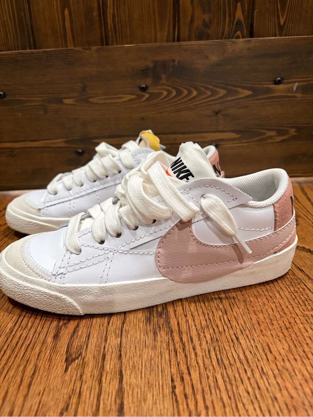Women’s White Nike Blazers with Pink Swoosh
